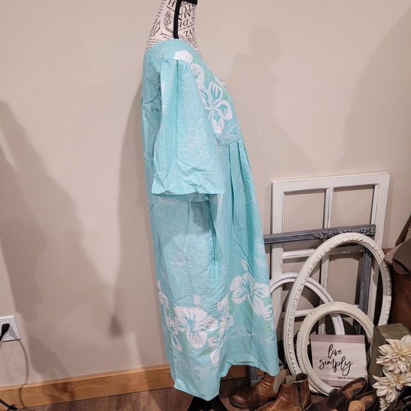 House Dress Mumu Women's SZ XL Aqua tropical print midi dress w/pocketscomfort‎ - Picture 5 of 10
